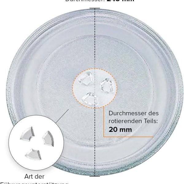 Dreieskive for mikrobølgeovn 24,5 cm mikrobølgeplate 245 mm glassplate KLB