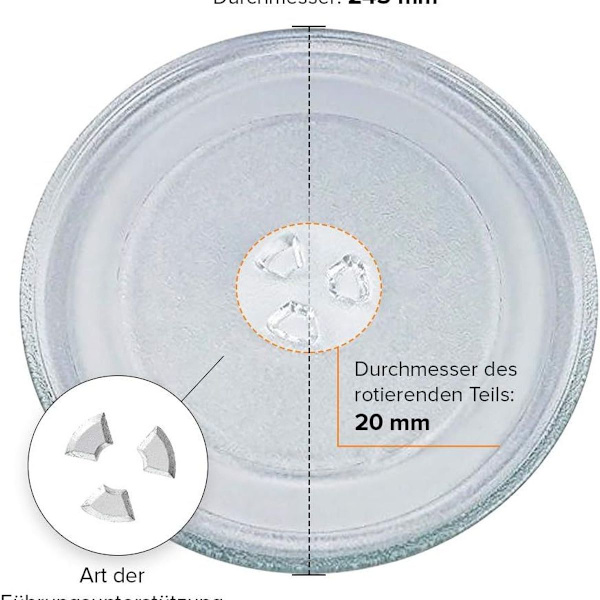 Drejeskive til mikrobølgeovn 24,5 cm mikrobølgeplade 245 mm glasplade KLB