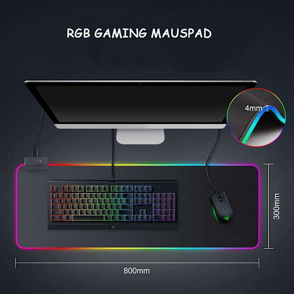 Gaming Mouse Pad RGB Mousepad 800x300mm XXL Gaming Mousepad Stor med 14