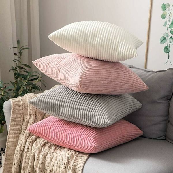 Dekorative kordfløyel putetrekk Sofa Myk dekorativ putevar for hjem Stue Soverom Seng Kontor 45 x 45CM (Rosa×1) KLB