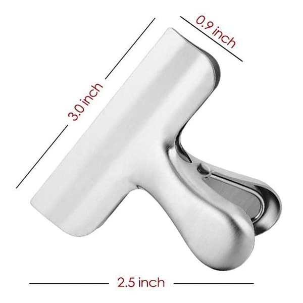 Pakke med 10 rustfrie stålklips, klips for potetgullposer, 7,7 cm brede, robuste