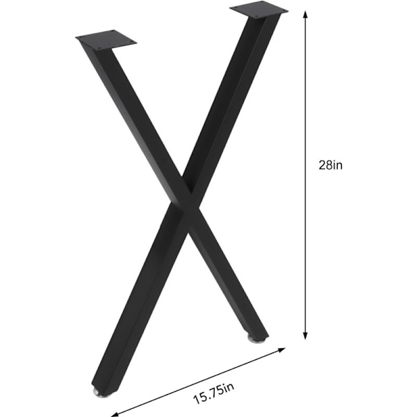2 stk. Metal spisebordben 28 tommer X-form Industrielle stil bordben med justeringspuder Mat sort KLB