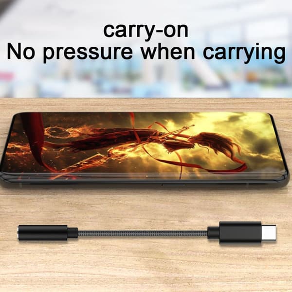 USB C till 3,5 mm ljudadapter flätad typ C hane till hörlurar svart