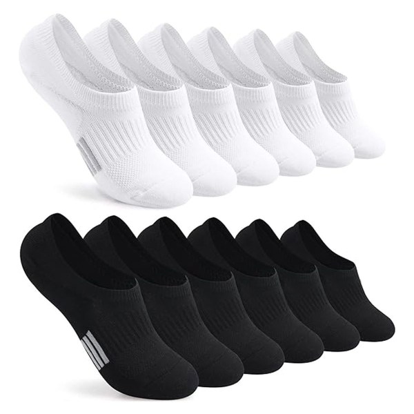 No-show sokker, polstret, lavt snitt, sporty, svart + hvit KLB