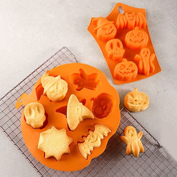 2PCS Silikon Halloween Spöke Pumpa Bakform Set Non-stick Choklad Gelé