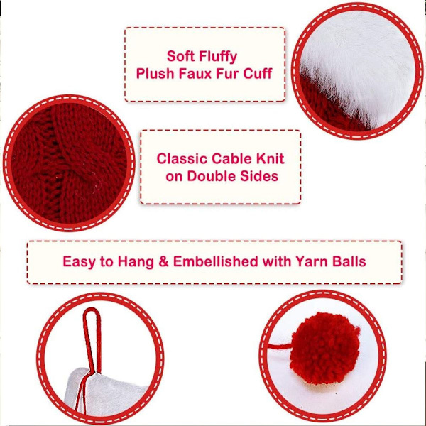2-pack röda stickade julstrumpor med pompom KLB