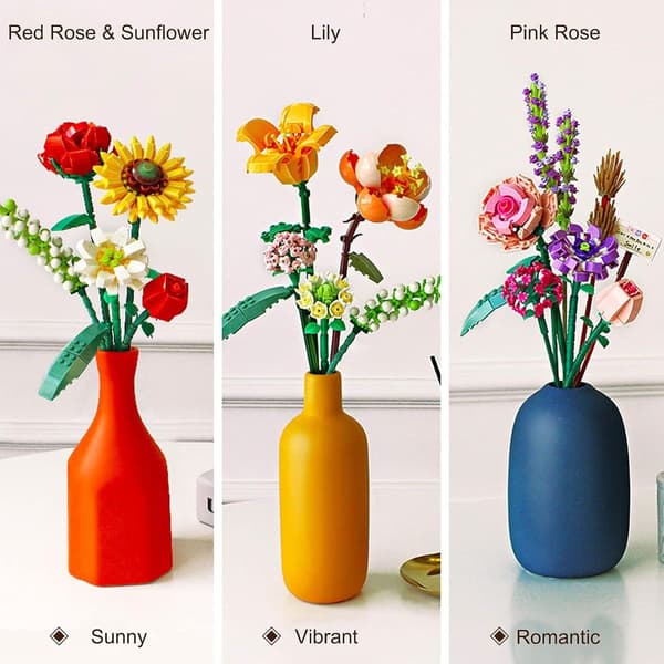 Blomsterbuket sæt Mini kunstige blomster byggeklodser til gaver DIY KLB