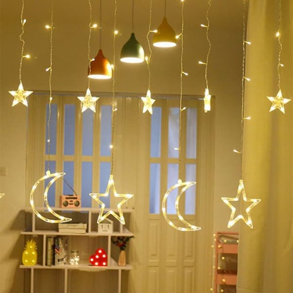 138 LED-stjerner og måner 2,5 m gardin til bursdagsfest bryllup KLB