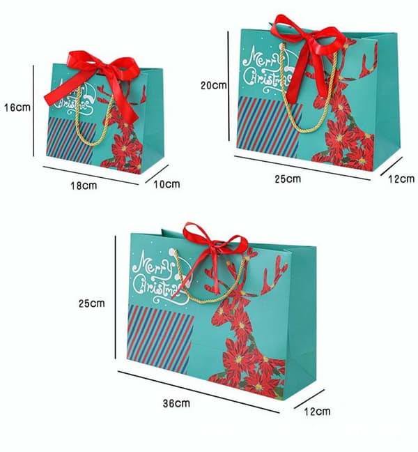 Paket med 12 julpåsar, julpåsar med handtag, julpapperspåsar