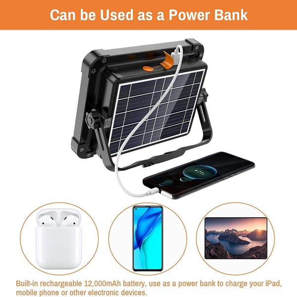 Oppladbar LED-spotlight 336 LED/ 100 W/ solcellepanel/ 4 lysmoduser/ 12000