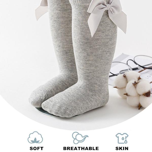6 par ljusgrå babystrumpor med rosett höst/vinter 11-13 cm KLB