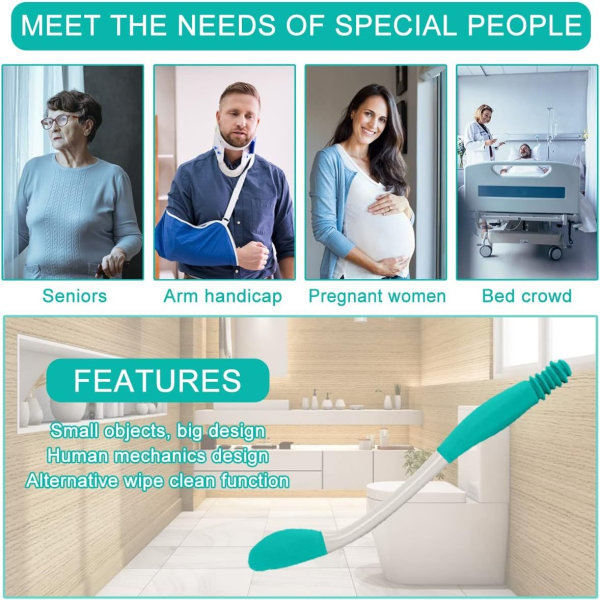 38 cm:n pyyhkimisapu WC-paperiklipsillä - Helppo pyyhkimisapu - Helppokäyttöinen pitkävartinen WC-apu - Apuvälineet vanhuksille ja raskaana oleville naisille 38 cm e