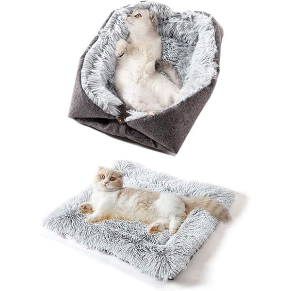 shimytop Kattsäng Tvättbar Fluffy Kattdyna - 2 i 1 Kattsovplats Kat KLB