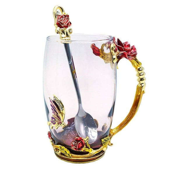 Glas Te Kopp Röd Ros Kristallklar Nyhet Glas Te Kopp Kaffe Koppar KLB