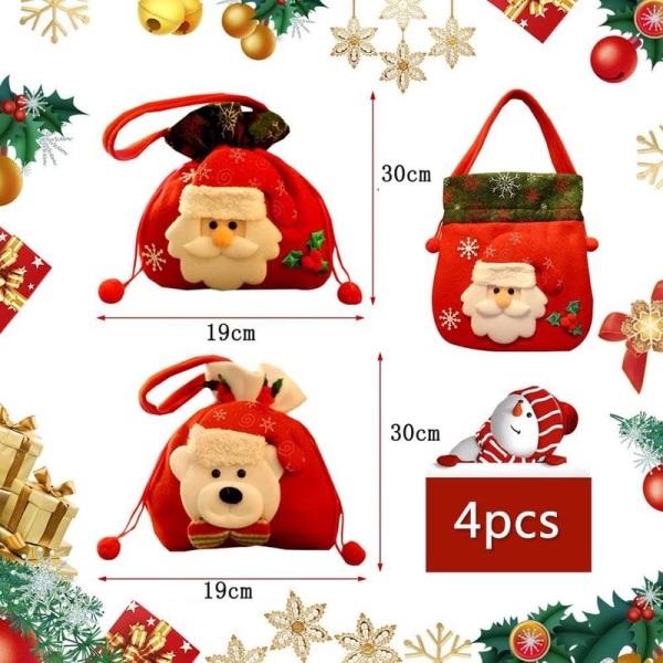Sæt med 4 julegaveposer med snoretræk