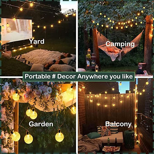 5M solcells drivna ljusslingor, 20 LED ljusslingor gardin utomhus- och inomhusdekoration, för julbröllop fönster balkong trädgårdsfest
