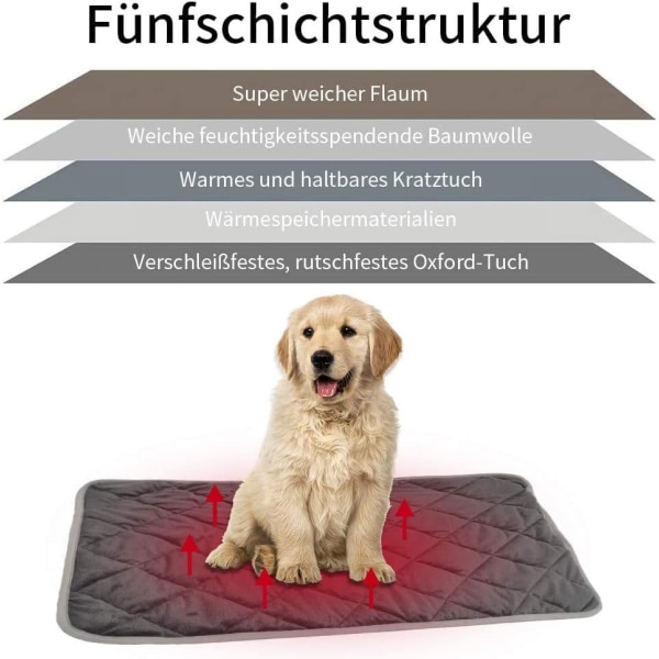 Antiskli vaskbar hundematte holder varmen om vinteren, selvoppvarmende og varmeakkumulerende varmematte for katter og hunder (grå, L 58*88CM)