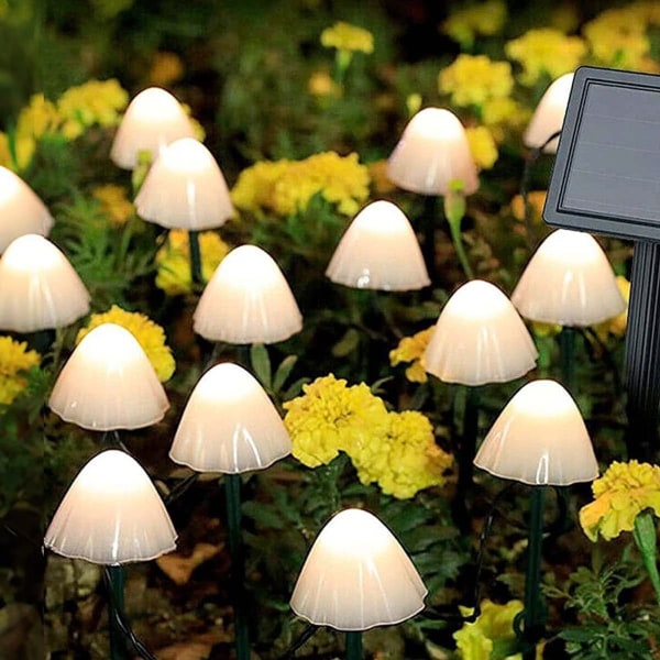 Solcelledrevne eventyrlys utendørs 20 LED soppdekorasjon, 8 moduser lys sopp LED-dekorasjon KLB