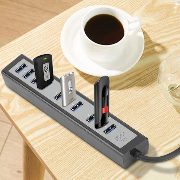 DC5V 10 Port USB Hub USB3.0 Splitter Adapter Sort til KLB
