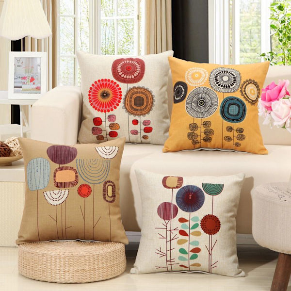 Putetrekk 45x45 Blomster Putetrekk Putesett Dekorativ Putetrekk Sett med 4 Linstoff Putetrekk Soverom Sofa Pute-