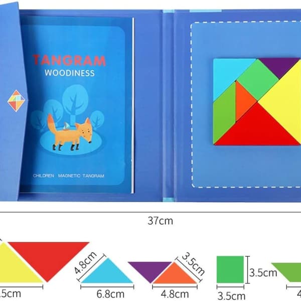 Tangram Magnetiskt Pusselbok, Barns Pussel Geometriska Block Solid Wood KLB