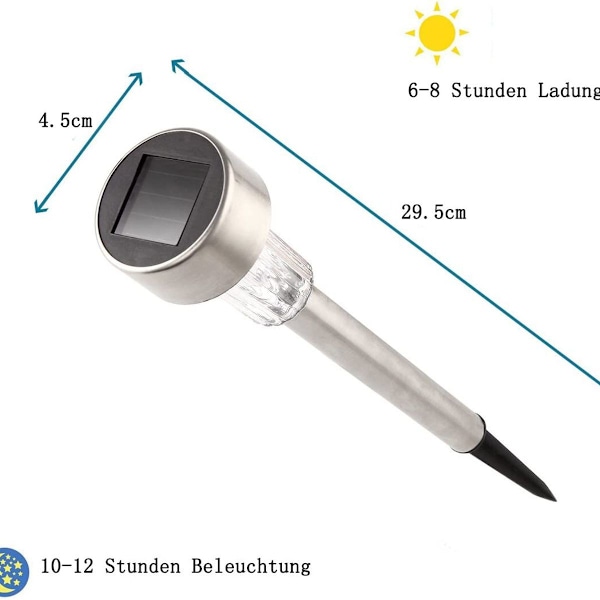 Sett med 12 LED-sollamper i rustfritt stål KLB