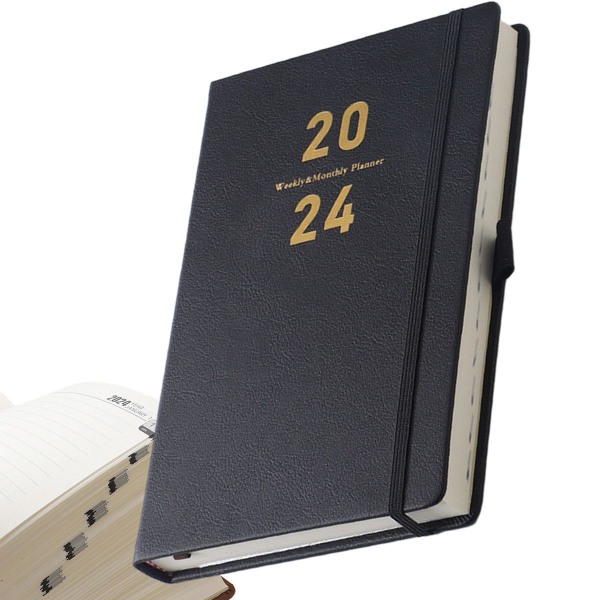 Planner 2024, Academic Calendar 5,4 x 8,3, Daglig och månatlig agenda Svart KLB