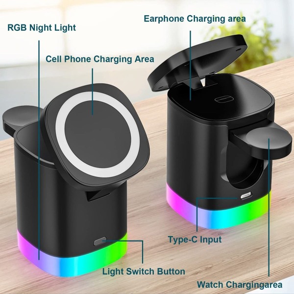 Trådløs oplader 4 i 1 induktiv opladningsstation trådløs oplader