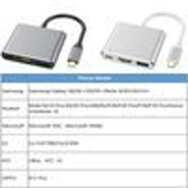 3 i 1 Hub Type C til HDMI USB 3.0 USB-C Adapterkabel
