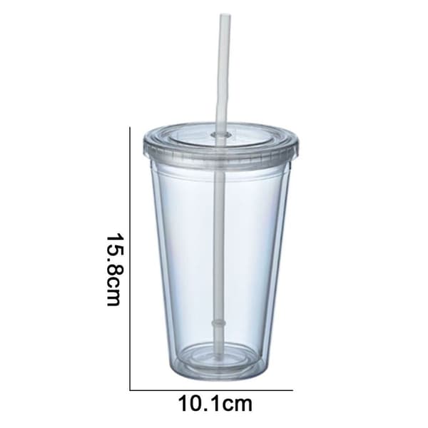Dobbeltvegget kopp med sugerør, plastkopp, hvit