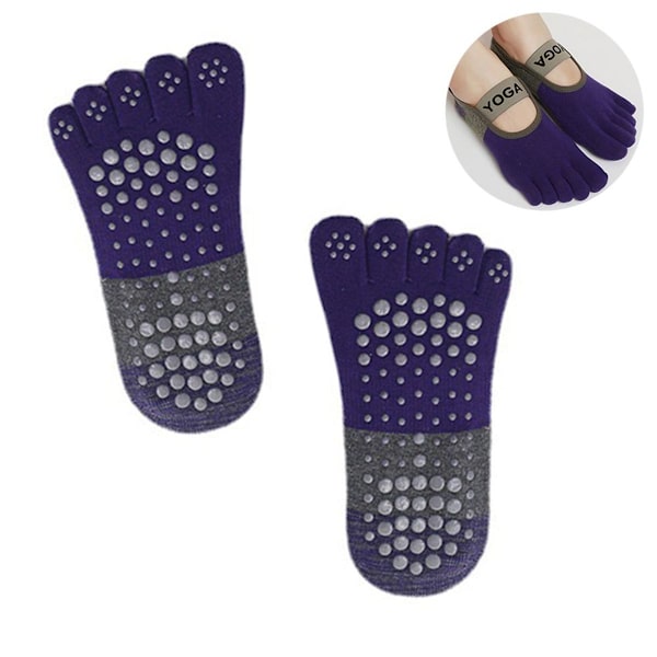 Kvinner Sklisikre Full Toe Grip for Balett Yoga Pilates Blå KLB
