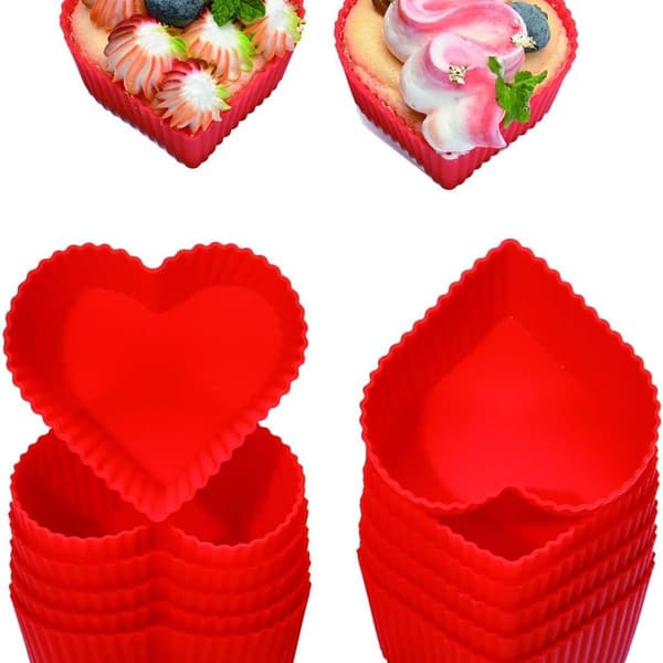 12xSilikone muffinform med hjerteformet cupcake bageform