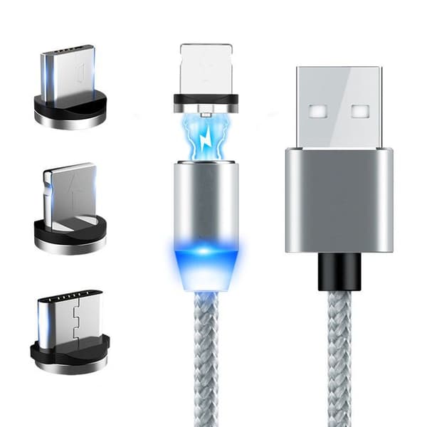 3-i-1 magnetisk ladekabel, hurtiglading og data grå KLB