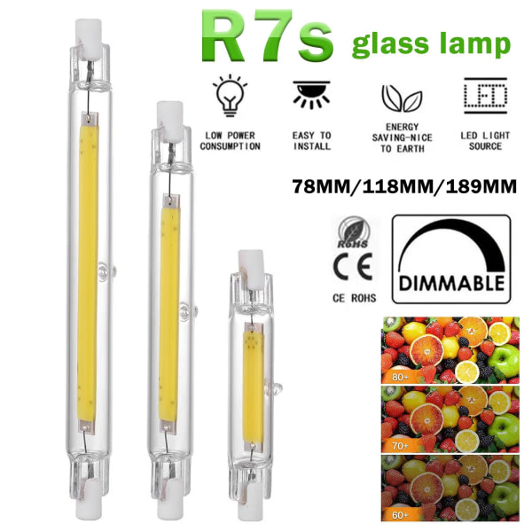 LED R7s COB 78mm 118mm Dimbara glassrør 15W 30W Lampbyte gulB 118mm