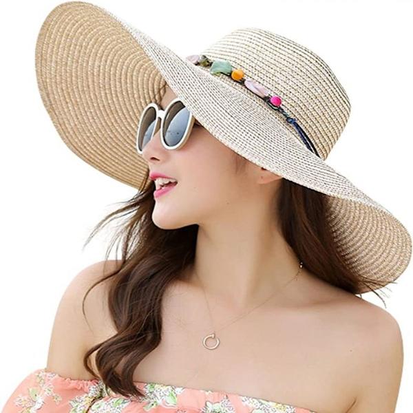 Solhatt dame floppy hatt med stor brem stråhatt sammenleggbar KLB
