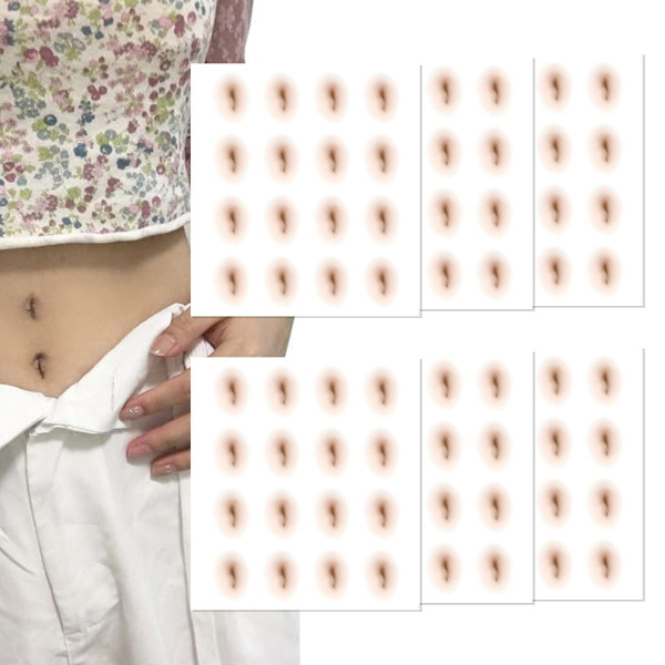 6 ark tatueringar för mage, engångstatueringar för naveln, realistiska KLB