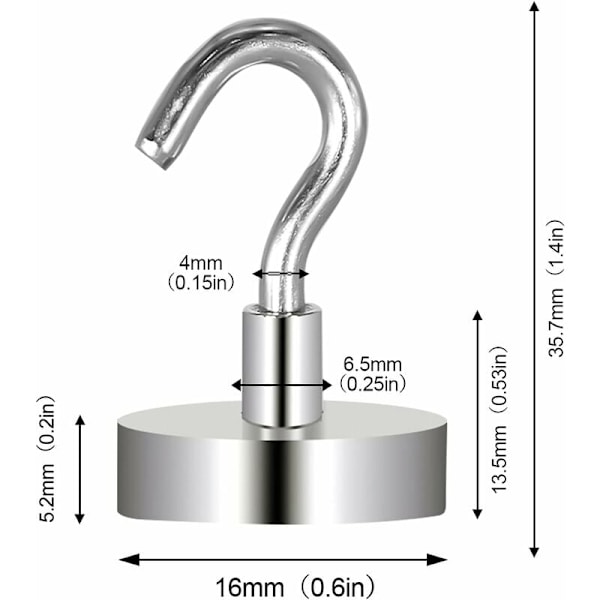 Magnetiska krokar, krokmagneter, kraftfulla neodymiummagneter 5,5 kg attraktionskraft (12-pack) KLB