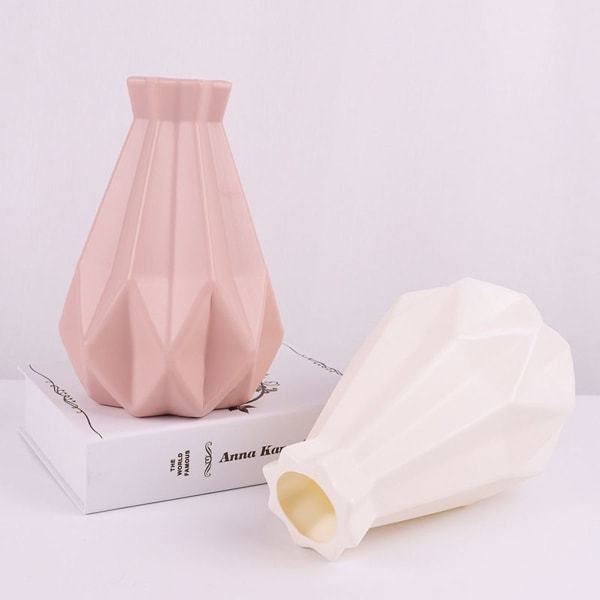 Geometrisk linje keramisk vase origami stil tørket blomst vase rosa