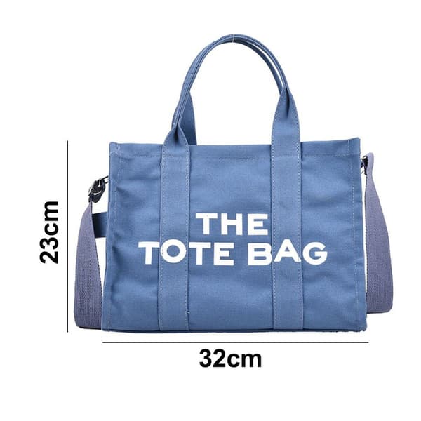Ny stor kapacitet lærred bogstav print håndtaske, blå striber