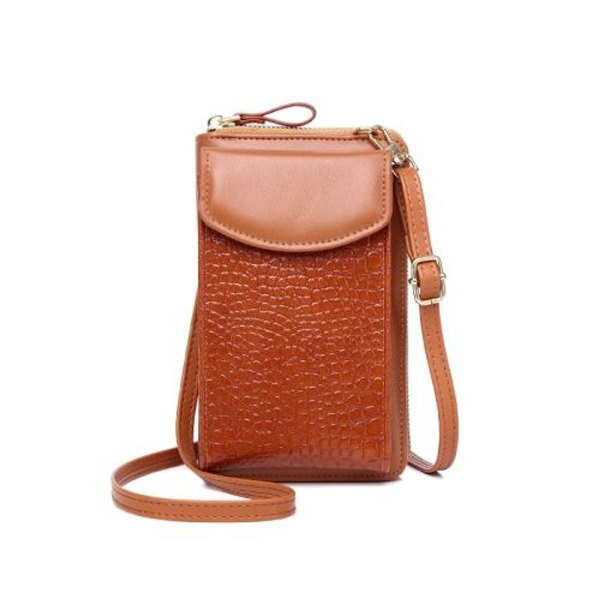 Kvinnlig Messenger Telefonväska Mini Krokodilmönster Crossbody Myntväska (Brun)