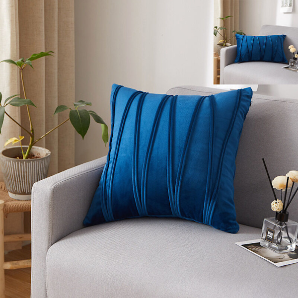 Set med 4 kuddfodral tredimensionella geometriska ränder sammet dekorativt örngott hem vardagsrum soffa sovrum (45x45cm, mörkblå) KLB