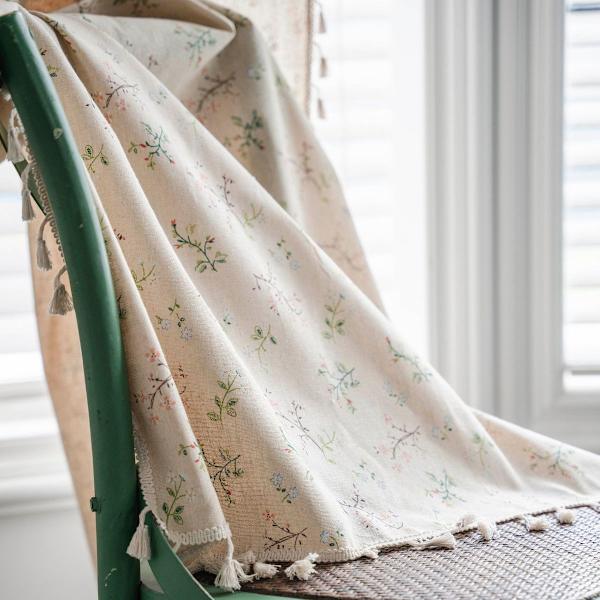Boho ugjennomsiktige gardiner, beige bomullslin macrame gardiner med KLB