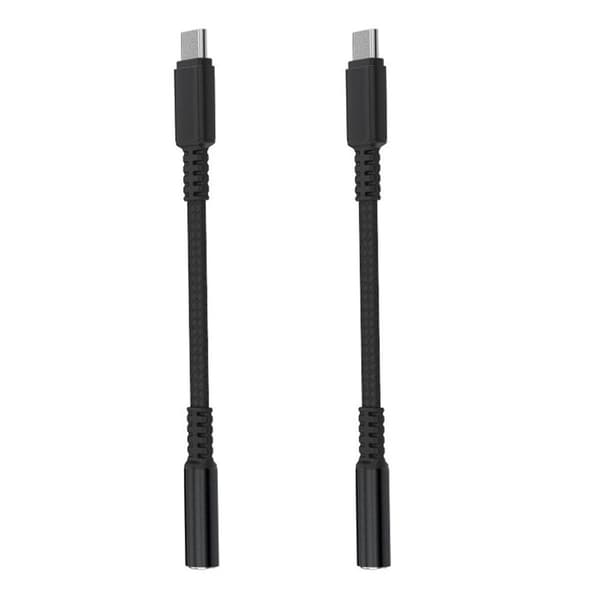USB Type C til 3,5 mm hodetelefonkontakt Adapter 2-pakning USB Svart