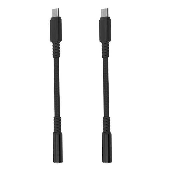 USB Type C til 3,5 mm hodetelefonkontaktadapter 2 pakke USB svart