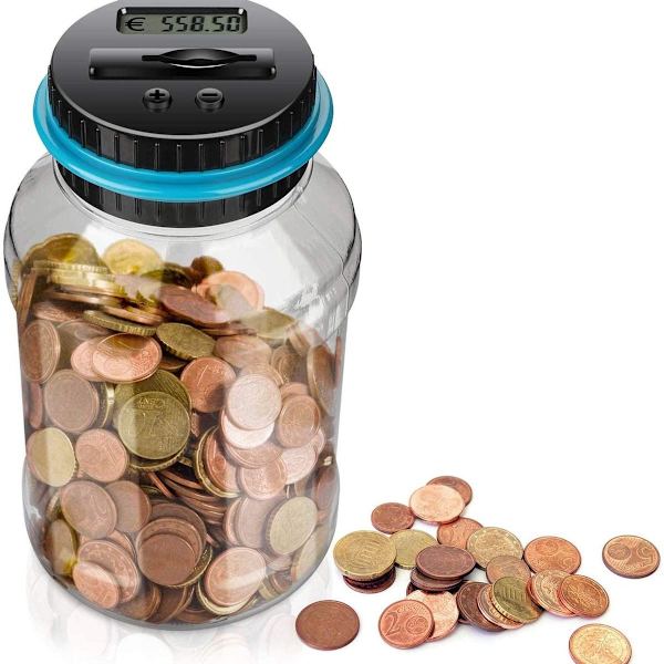 Sparebøsse med LCD-skjerm, automatisk mynttelling glass KLB