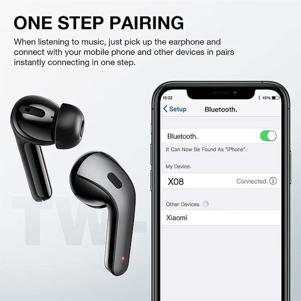 Bluetooth-hörlurar i örat, trådlösa hörlurar med HiFi svart