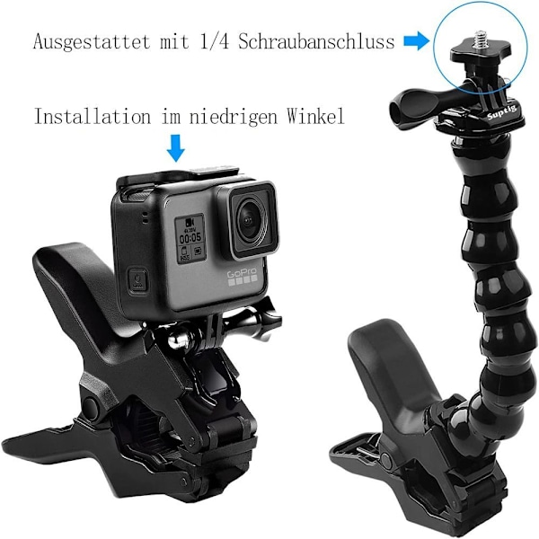 Jaws Flex Klemmemontering med Gooseneck Kompatibel med GoPro Hero