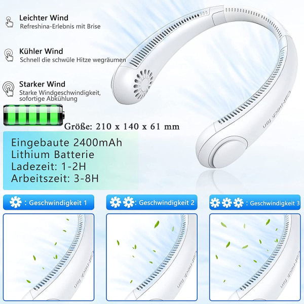 Halsblæser, Mini USB-bladløs halsventilator, 3-vejs justerbar