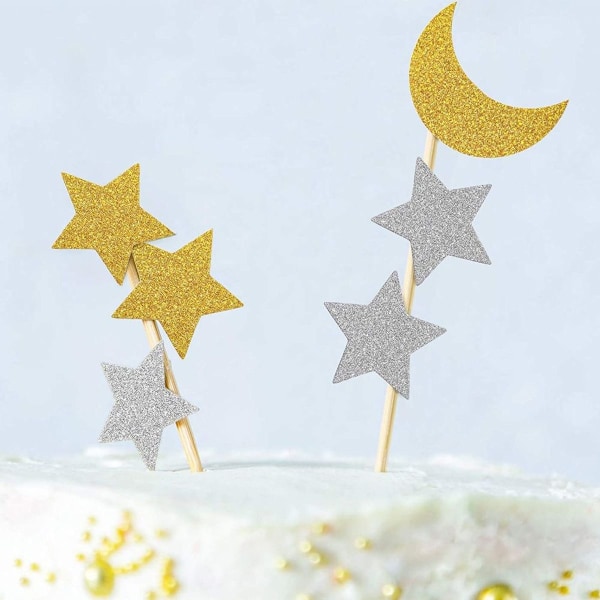 4 pakker Glitter Star og Moon Paper Confetti Dobbeltsidig gull og sølv KLB