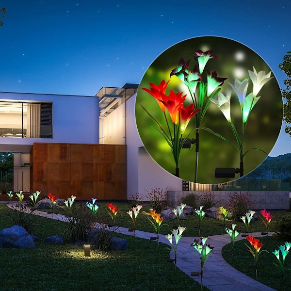 3 stk. Solcellelys Kunstige Liljeblomster Solcellelys Udendørs Sollamper KLB